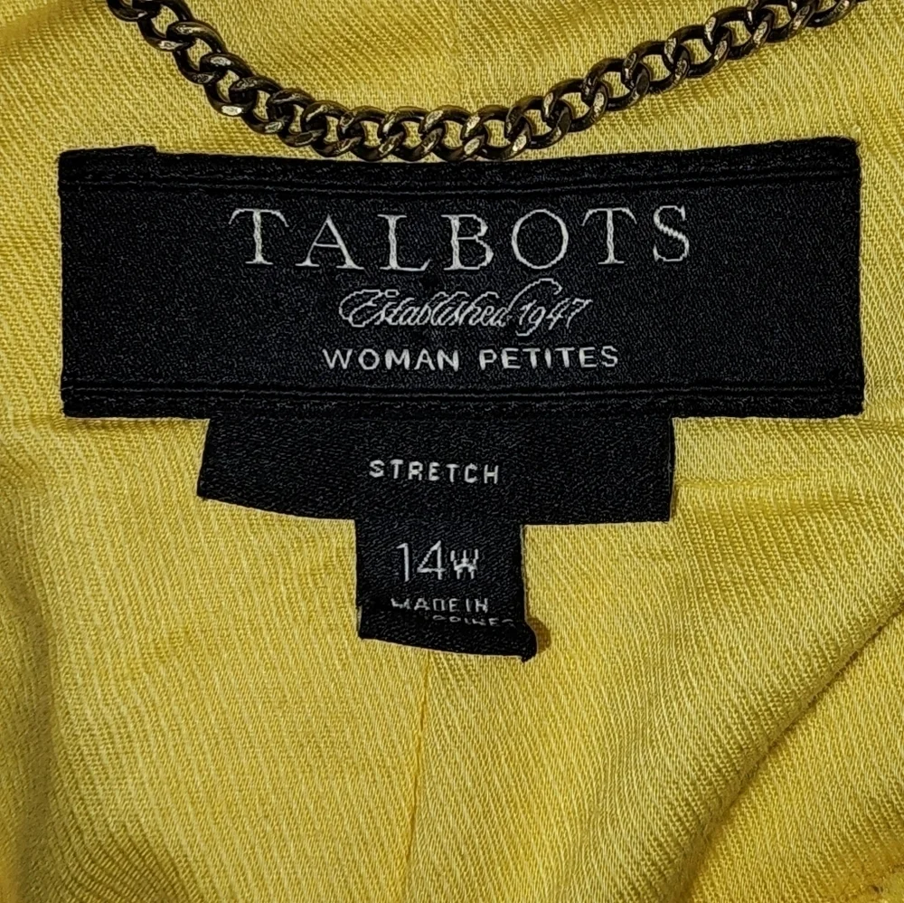 Talbots Yellow White Embroidered Open Front Collarless Blazer Jacket - Picture 5 of 5